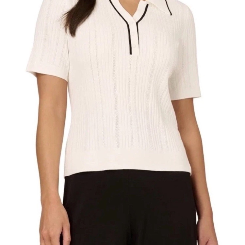 Adrianna papell Short Sleeve Knit Top beige M